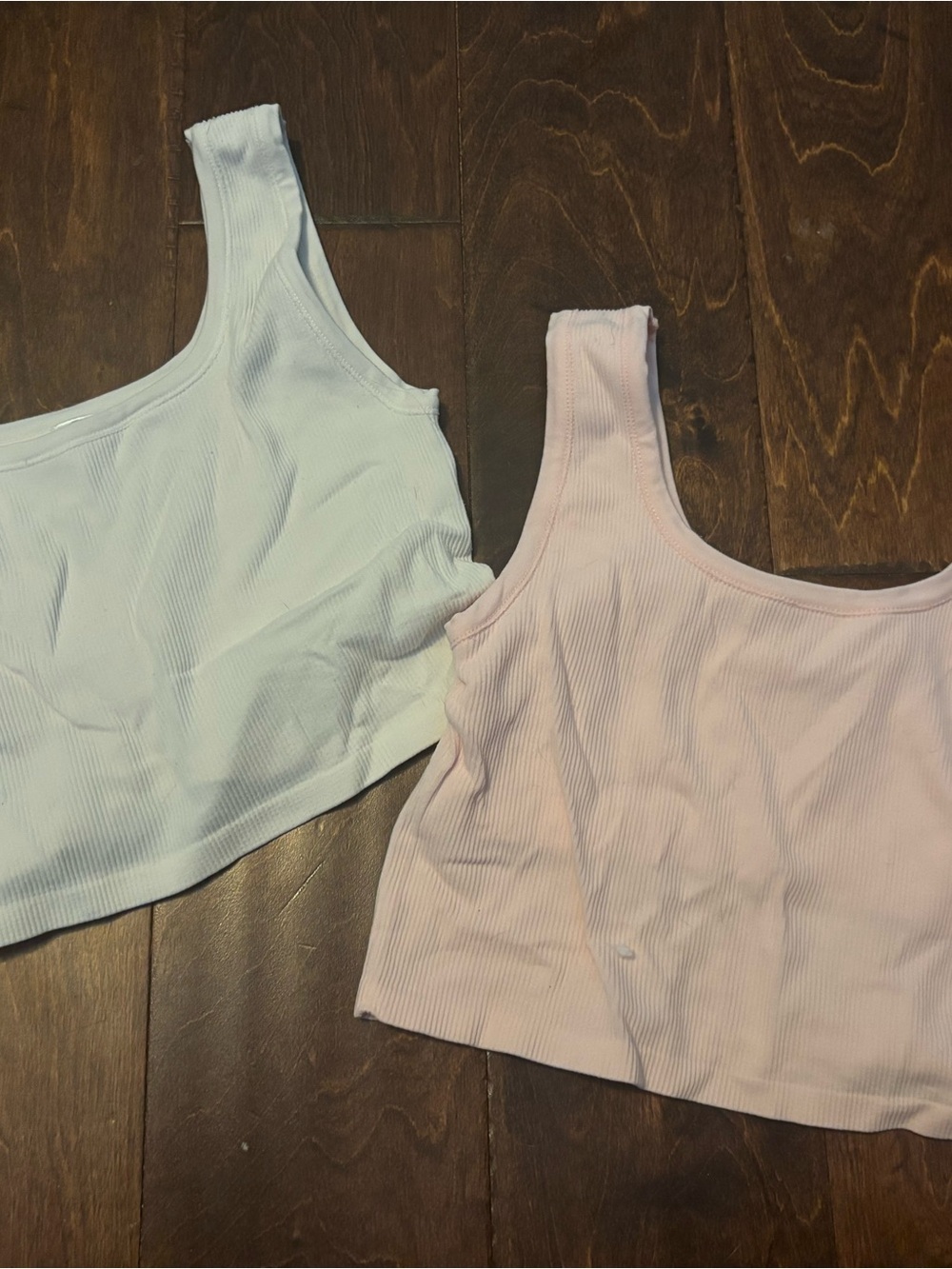 Yogalicious Girl’s Seamless Ribbed Tank Crop Top - White & Light Pink